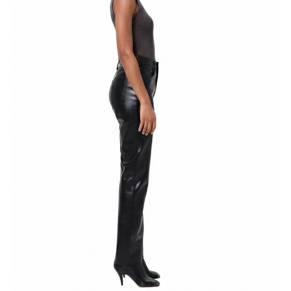 NWT! AGOLDE "90's Pinch Waist" Detox Black Recycled Leather Pants Size 26 - Picture 2 of 11